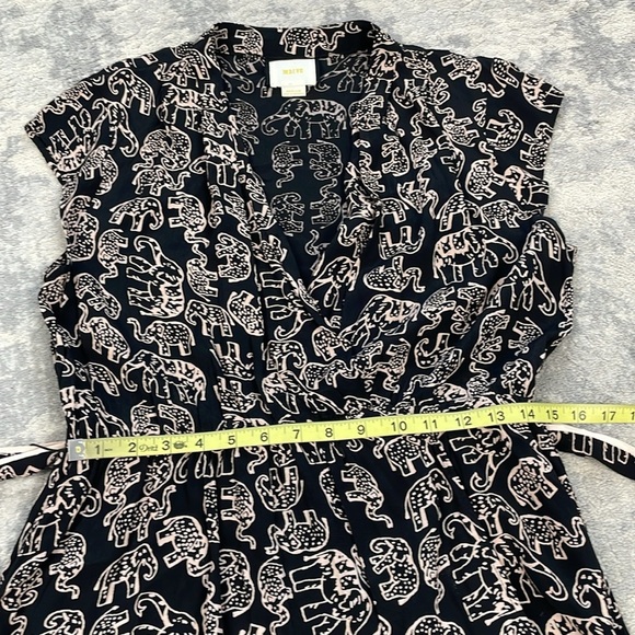 Anthropologie Maeve Noronha Wrap Dress Elephant Safari Novelty Print Black Sz M - Picture 8 of 15